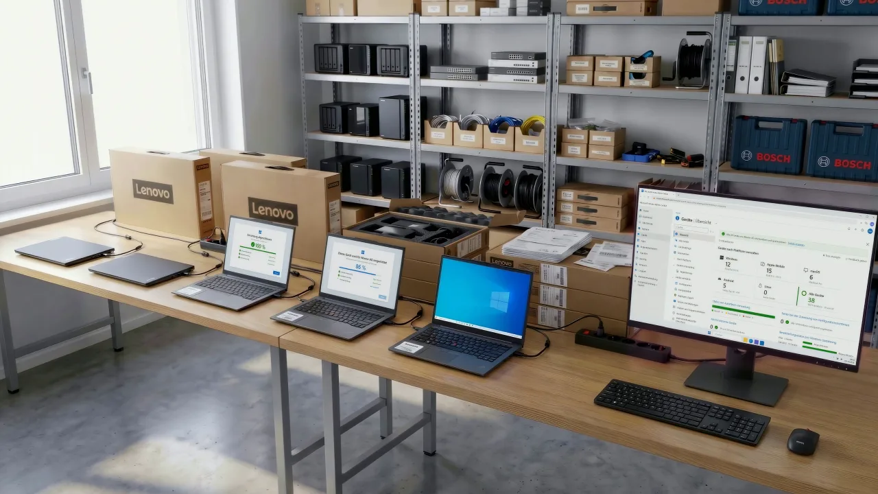 Werkstatt von PCFOX: neue Laptops werden vorbereitet